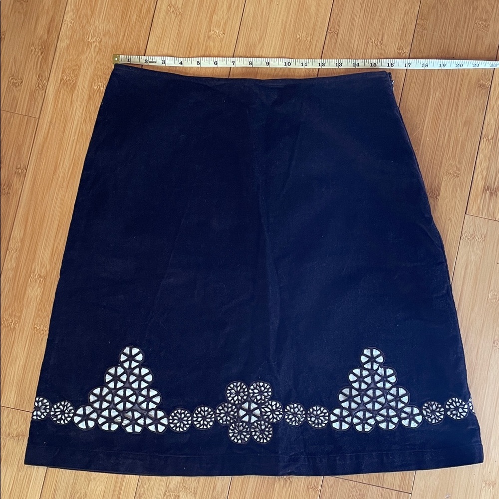 Odille Anthro Brown A-line Skirt with White Geometric cutout design